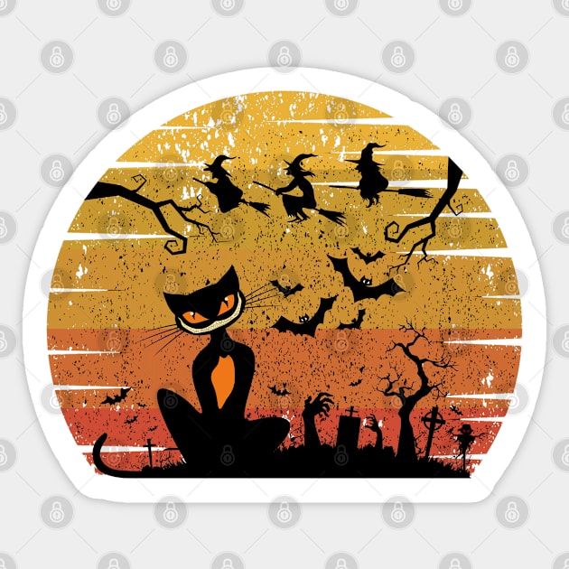 Vintage Scary Halloween Black Cat Sticker by JessArty